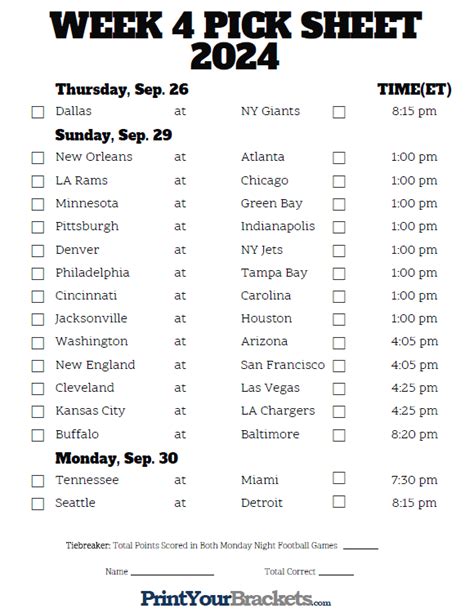 nfl week 4 standings|nfl schedule week 4 printable.